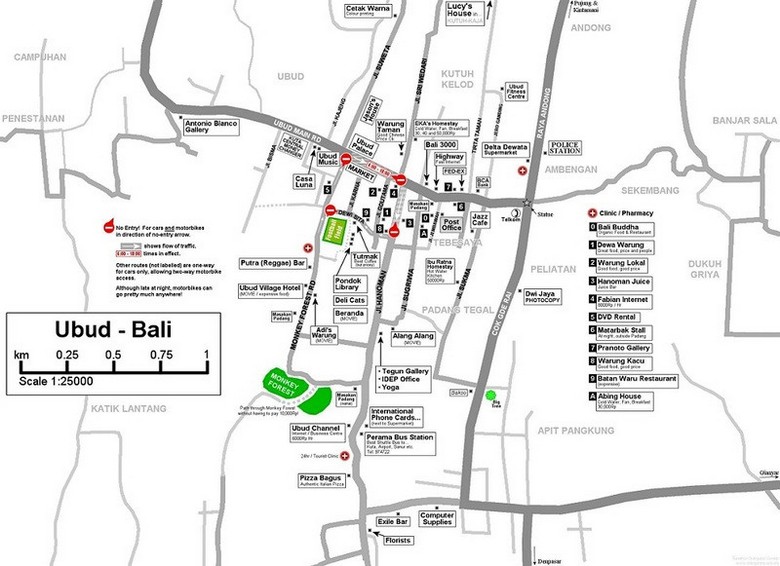 Bản đồ minh họa các tuyến di chuyển chính ở Bali