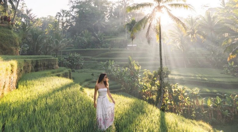 Khách du lịch Việt Nam chụp ảnh kỷ niệm tại ruộng bậc thang Bali