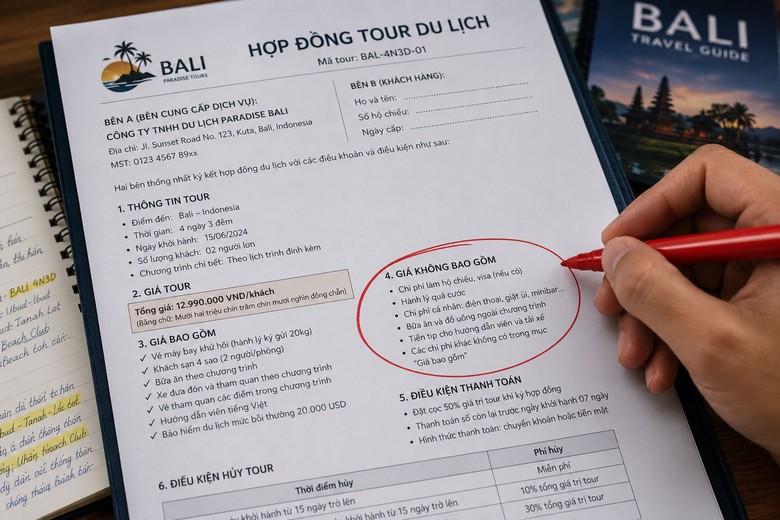 Cận cảnh tờ hợp đồng tour với phần 