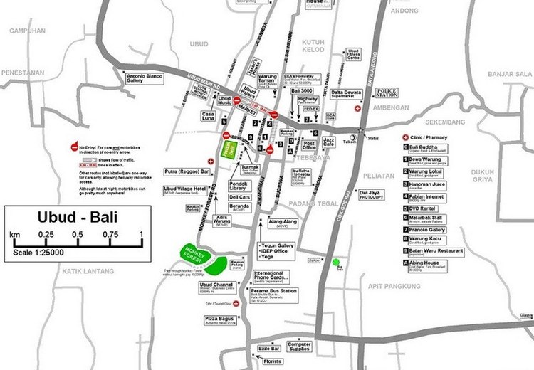 Bản đồ minh họa các tuyến di chuyển chính ở Bali