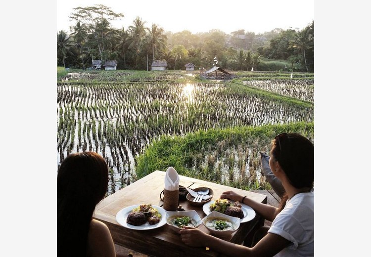 Bữa ăn trưa tại warung địa phương gần ruộng bậc thang Tegallalang với món nasi goreng và sate