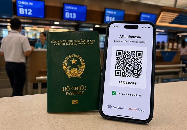Hộ chiếu Việt Nam và QR code của All Indonesia tại sân bay